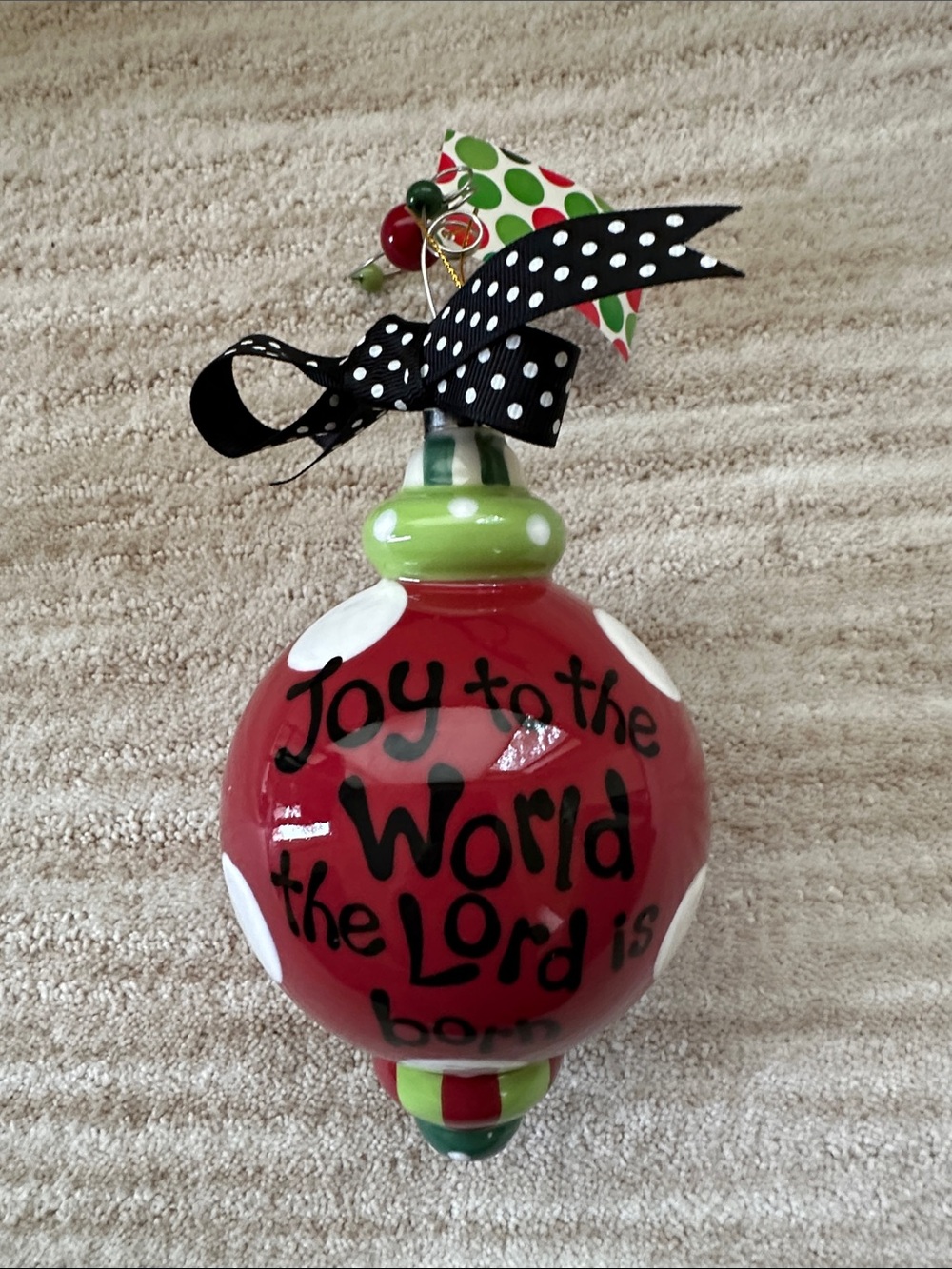 Hand-painted "Joy to the World" ceramic Christmas ornament x artist Carla Grogan